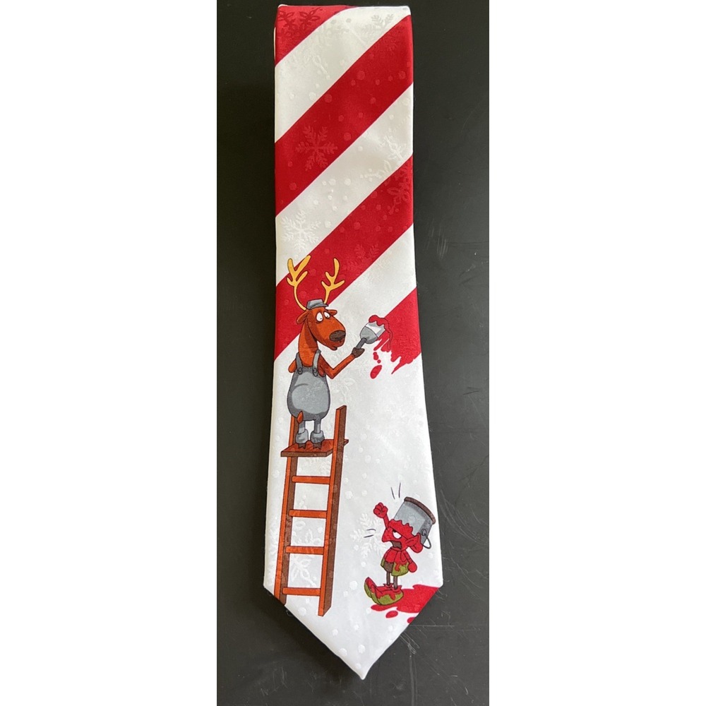 Vintage John Ashford Christmas Reindeer Elf Neck Tie Fun Novelty Holiday‎ Party